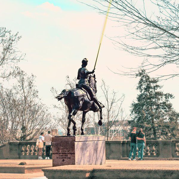 Joan of Arc on Horse buy Back with Flag Bronze Finish Statue Sculpture Home Décor